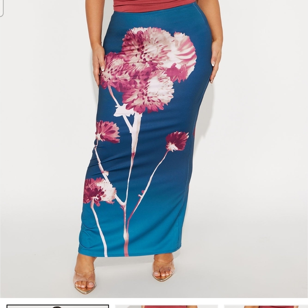 NWT Fashion Nova Teal and Pink Floral Maxi Skirt